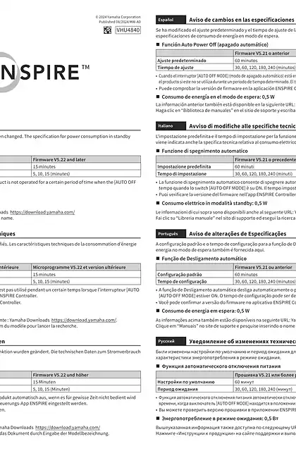 yamaha雅马哈Disklavier ENSPIRE Notice of Specification changes